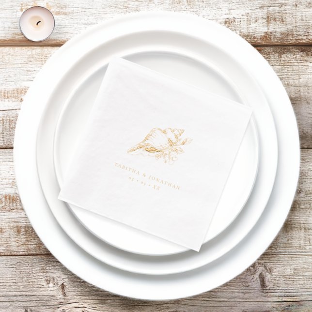 Servilletas Con Brillo Vintage Seashell Coastal Boda (In Situ)