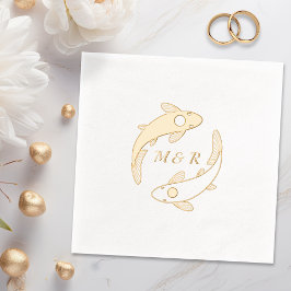 Servilletas Con Brillo Yin-Yang Koi Fish Pair Monograma Boda inicial