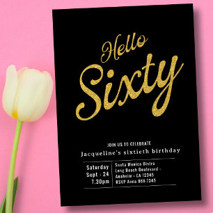 Sesenta Black Gold Modern Invitación de cumpleaños