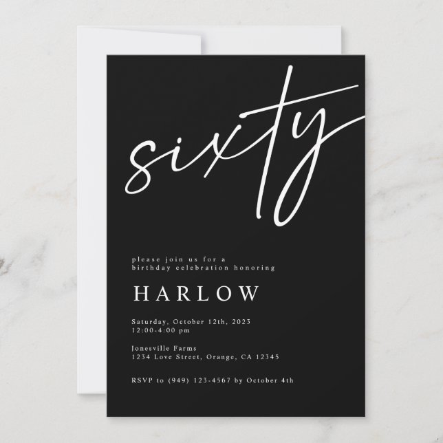Sesenta invitaciones de cumpleaños en blanco y neg (Anverso)