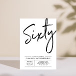 Sesenta | Moderna Invitación a la fiesta de cumple<br><div class="desc">Celebra tu día especial con esta sencilla y elegante invitación a la fiesta de cumpleaños número 60. Este diseño presenta un guión de broche "Sixty" con un diseño limpio en combinación de color blanco y negro. Más diseños disponibles en mi tienda BaraBomDesign.</div>