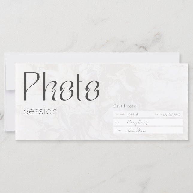 Sesión fotográfica, tarjeta de regalo de sesión fo (Anverso)