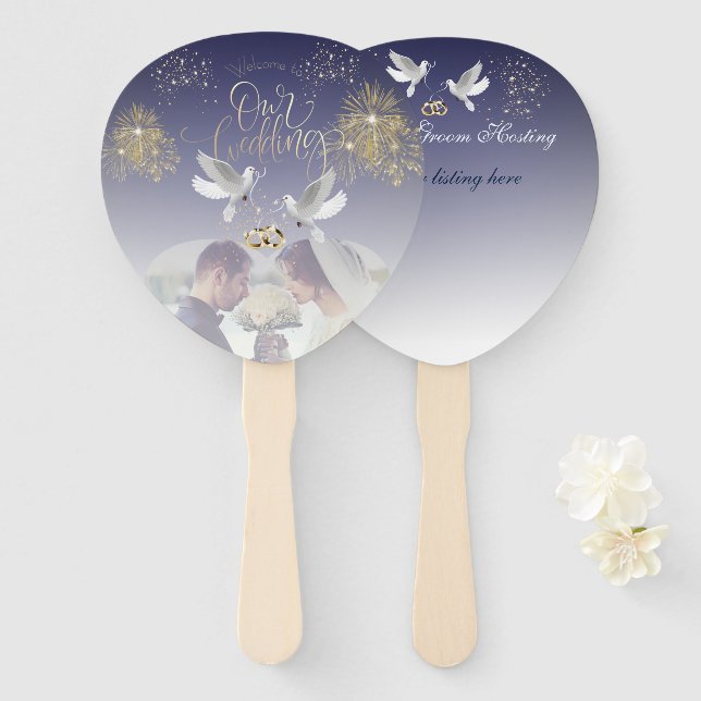 Set de abanicos con palomas y anillos (Anverso y reverso)