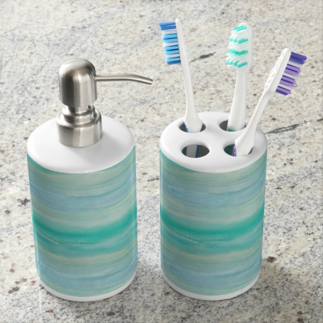 Set De Baño Acuarela verde azulada de Ombre (Anverso)