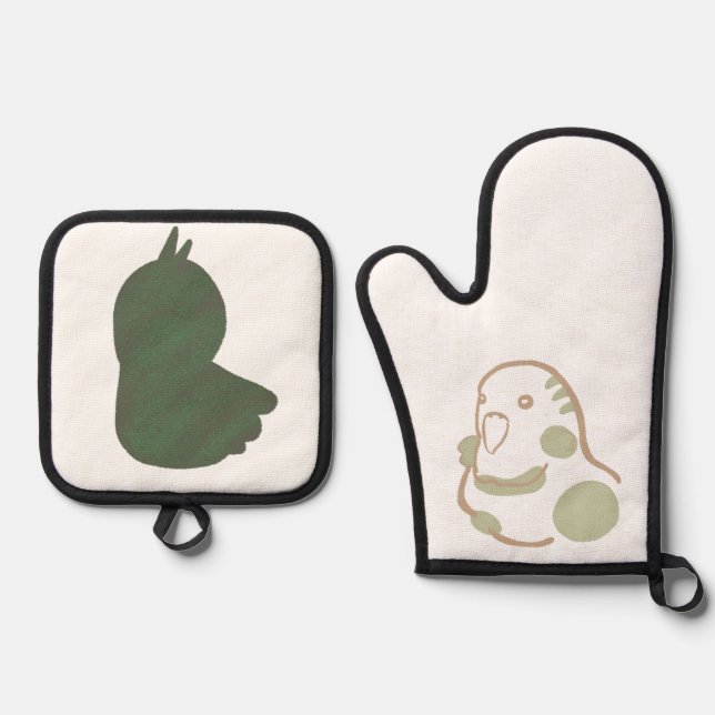 SET DE MANOPLAS 森林浴気分の癒し柔らかデザインインコ (Anverso)