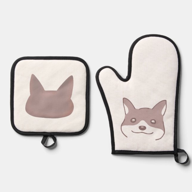 SET DE MANOPLAS 穏やかな茶色の犬デザイン (Anverso)