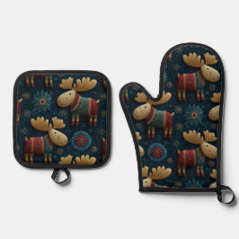 Set De Manoplas 3D Cute Christmas Moose In Sweater Kitchen