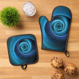 Set De Manoplas 3D Spiral Blue Colors Modern Abstract Fractal Art