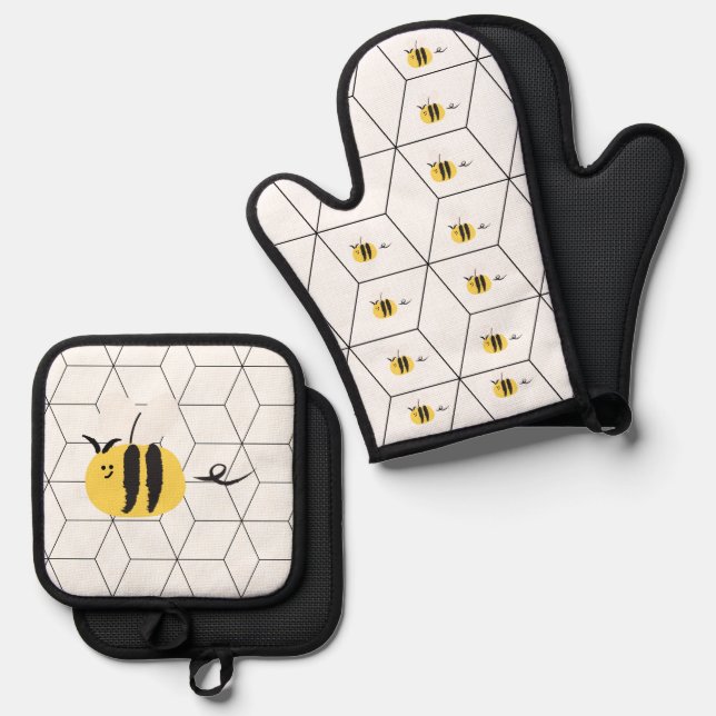Set De Manoplas Abeja voladora, lindo doodle (Anverso/Reverso)