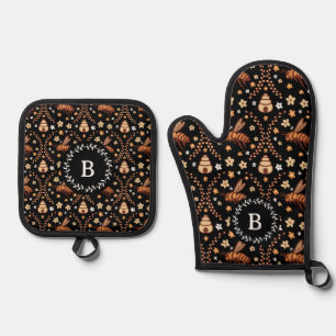 Set De Manoplas Abejas y colmenas de algodón oscuras personalizada