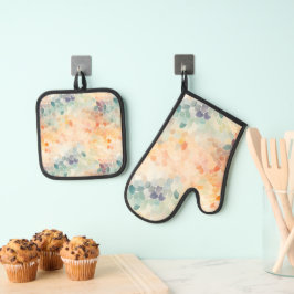 Set De Manoplas Abstracción en Acuarela de Pastel Suave