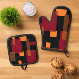 Set De Manoplas Abstracción geométrica Naranja rojo marrón negro