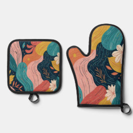 Set De Manoplas Abstract Botanical Flow - 