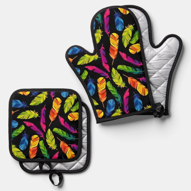 Set De Manoplas Abstract colorful feather explosion (Anverso/Reverso)