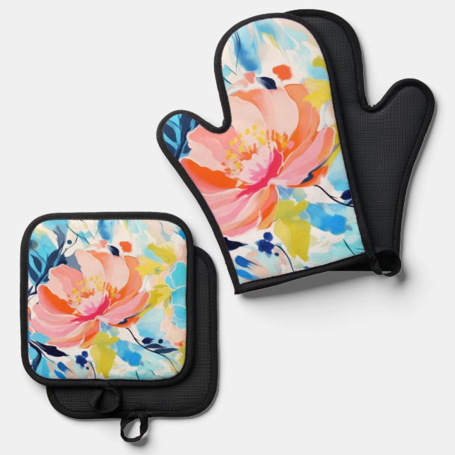 Set De Manoplas Abstract floral pattern painting  (Anverso/Reverso)