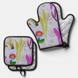 Set De Manoplas Abstract Floral with Spirals 3