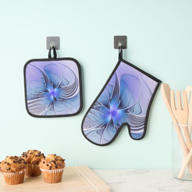 Set De Manoplas Abstract Modern Fractal Art Lavender Blue (Insitu (colgante))