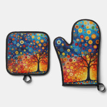 Abstract Tree Oven Mitt and Pot Holder