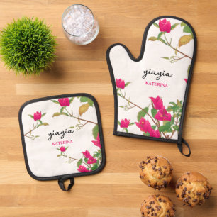 Set De Manoplas Abuela griega Yiayia Bougainvillea