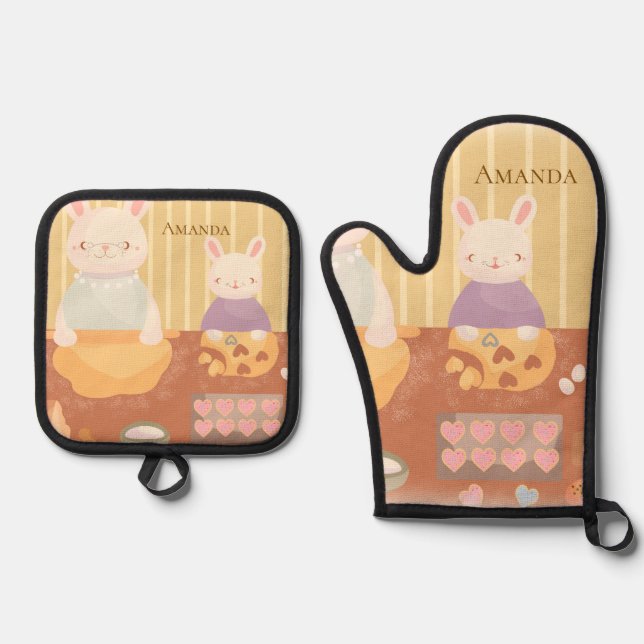 Set De Manoplas Abuela Horneando Galletas (Anverso)