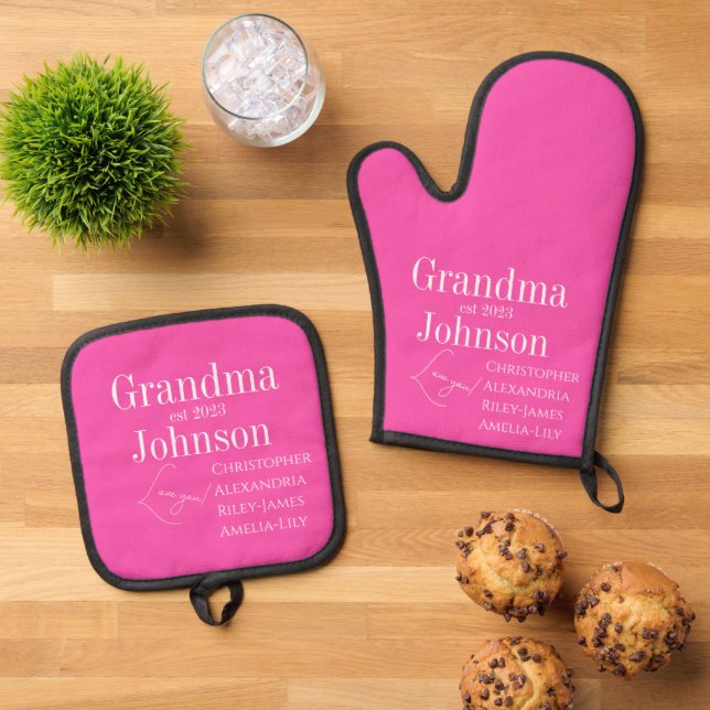 Set De Manoplas Abuela Rosa Personalizada (De arriba hacia abajo)
