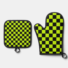 Set De Manoplas Acid green black checkerboard pattern