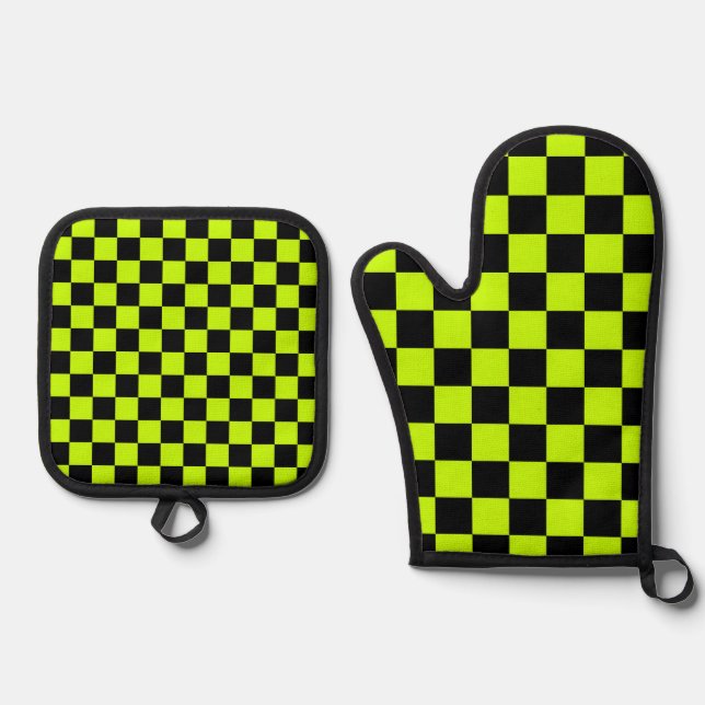 Set De Manoplas Acid green black checkerboard pattern (Anverso)