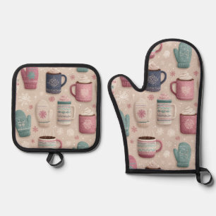 Set De Manoplas Acogedor patrón de invierno sin soldadura con Mitt