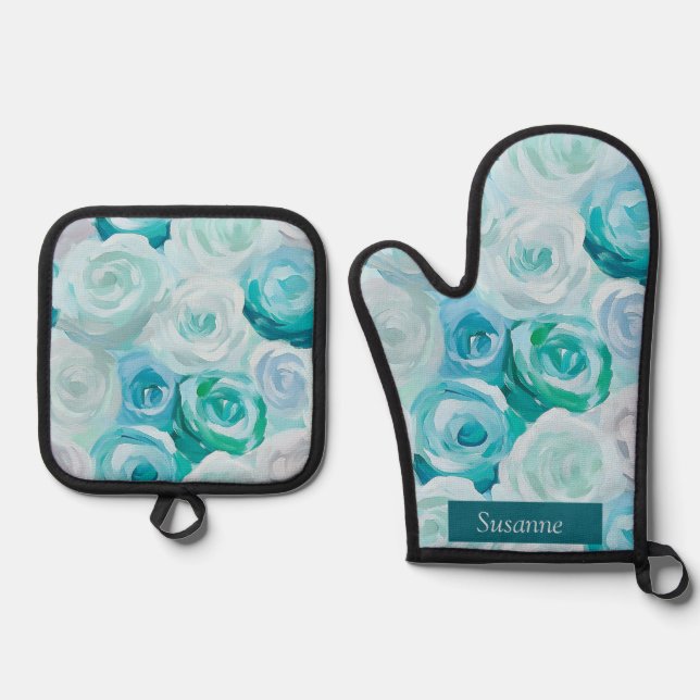 Set De Manoplas Acryl Rosen in Blau Türkis Farben  (Anverso)