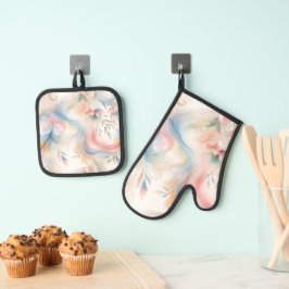 Set De Manoplas Acuarela Botánica Pastel Elegante