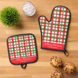 Set De Manoplas Acuarela Cuadro Escocés Rojo y Verde Búfalo Person