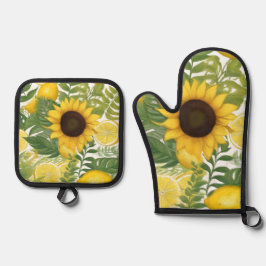 Set De Manoplas Acuarela de girasol y lémones