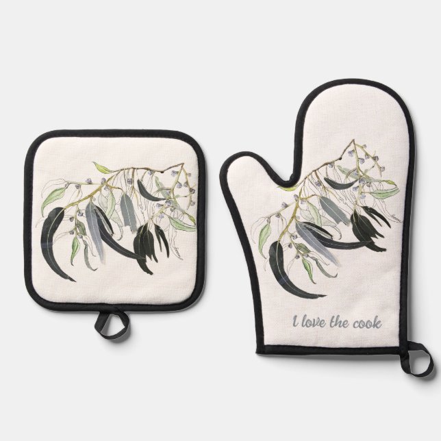 Set De Manoplas acuarela de hojas de goma verde pálido (Anverso)