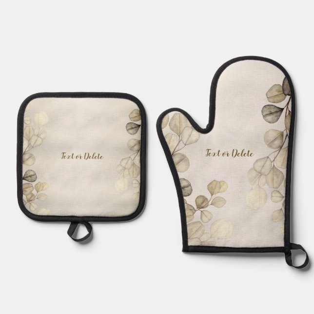 Set De Manoplas Acuarela Eucalipto Dorado Foliage Brillante Elegan (Anverso)