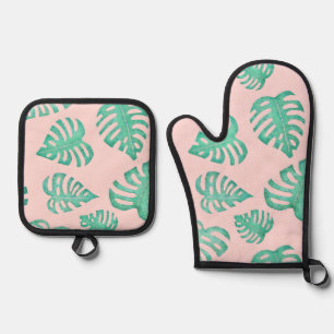 Set De Manoplas Acuarela Monstera se va en rosa ballet
