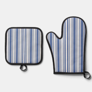 Set De Manoplas Agarra ollas y guantes para horno Azul y Blanco a