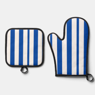 Set De Manoplas Agarra ollas y guantes para horno Azul y Blanco a