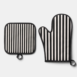 Set De Manoplas Agarra ollas y guantes para horno raya negra y bla