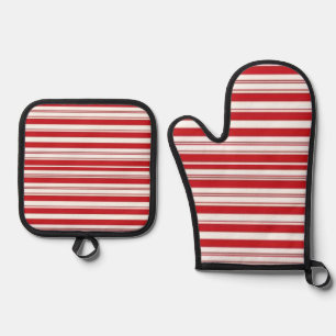 Set De Manoplas Agarra ollas y guantes para horno Rojo y Blanco a