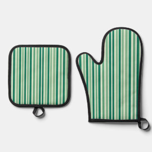 Set De Manoplas Agarra ollas y guantes para horno Verde y Blanco a