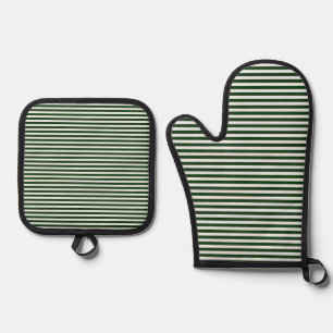 Set De Manoplas Agarra ollas y guantes para horno Verde y Blanco a