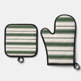 Set De Manoplas Agarra ollas y guantes para horno Verde y Blanco a