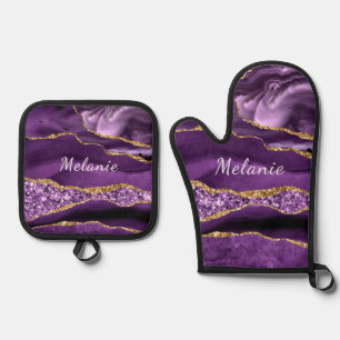Set De Manoplas Agate Purple Gold Purpurina Nombre personalizado p