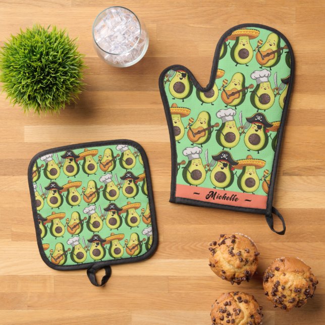 Set De Manoplas Aguacate divertido (personalizado) (De arriba hacia abajo)