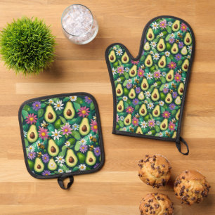 Set De Manoplas Aguacates juguetones con abejas y flores