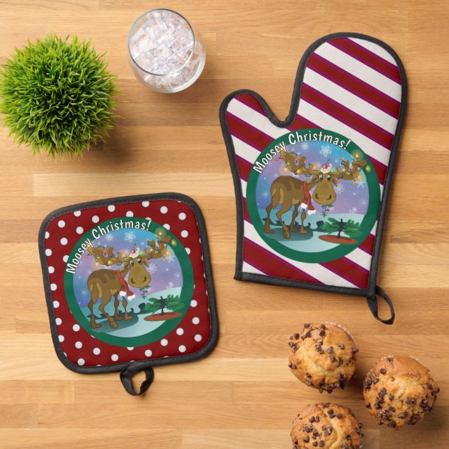 Set De Manoplas Alce de Navidad ~ (De arriba hacia abajo)