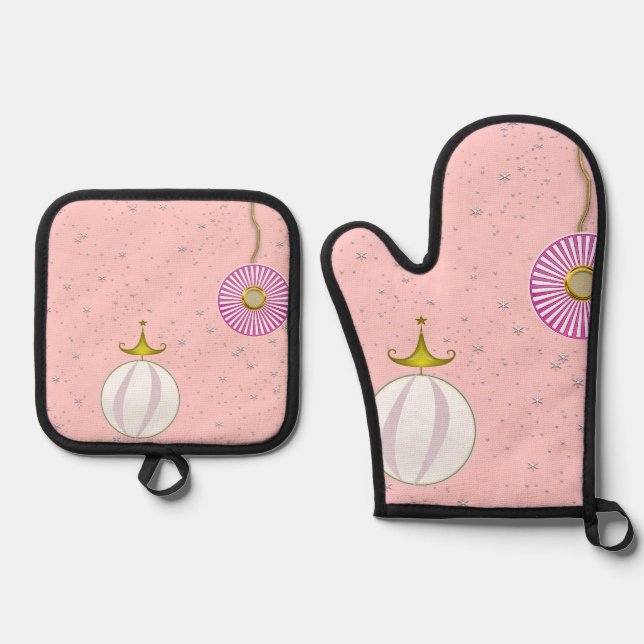 Set De Manoplas alegre ornamento navideño rosa (Anverso)
