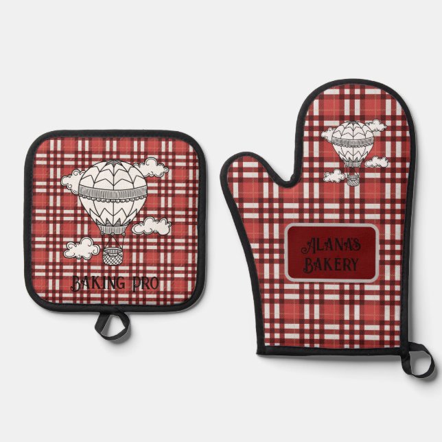 Set De Manoplas Alegre Red Tartan Oven Mitt y Pot Holders (Anverso)