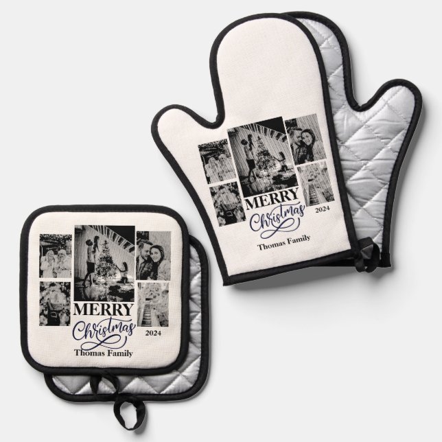 Set De Manoplas alegres navidades fotos de nombre de familia (Anverso/Reverso)