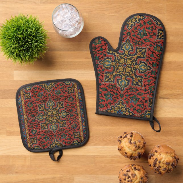 Set De Manoplas Alfombra Persa Clásica Rojo Azul (De arriba hacia abajo)